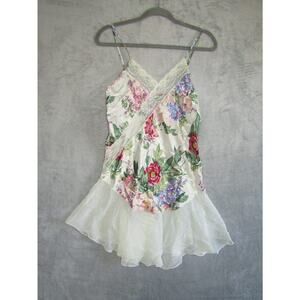 Amelia’s Floral Lace Slip Dress M Satin Nightgown Sheer Ruffle Fairy Intimates